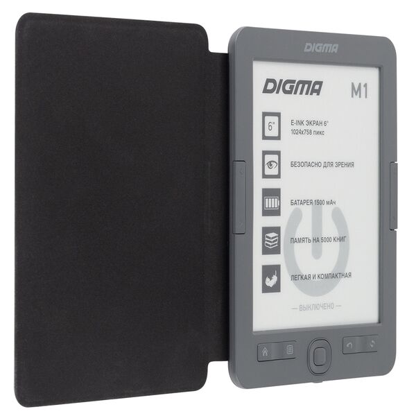 Купить Электронная книга Digma M1G 6" E-ink HD Pearl 758x1024 600MHz 128Mb/4Gb/SD/microSDHC темно-серый, обложка в компании Зеон