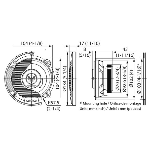 Купить Колонки автомобильные Kenwood KFC-S1066 220Вт 88дБ 4Ом 10см (4дюйм) 2 шт коаксиальные двухполосные, изображение 2 в компании Зеон