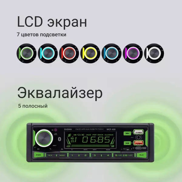 Купить Автомагнитола Digma MCP-450 1DIN 4x45Вт v5.0 USB 2.0 AUX 4 ПДУ, изображение 20 в компании Зеон