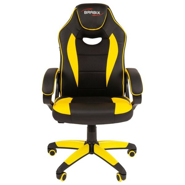 Стулья и кресла: Кресло компьютерное Brabix Blaze GM-162 TW/экокожа, черное/желтое [7083507] фотографии