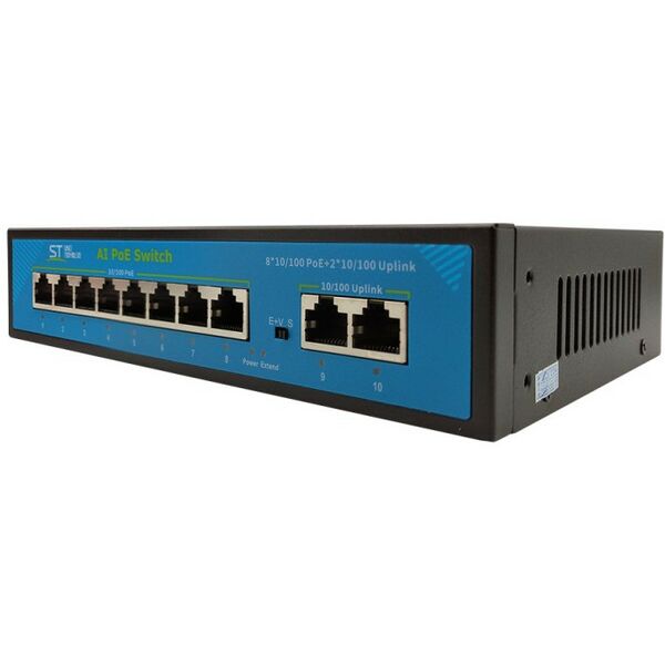 Источники питания: Коммутатор POE 8-ми портовый ST ST-S180POE (2M/100W/А) PRO резервируемый, для обеспечения  проводных сетей напряжением 48В, PoE порты: 8 х (10/100 Мбит/с), UpLink порты: 2 х (10/100 Мбит/с) фотографии