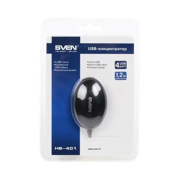 Разветвитель SVEN HB-401 USB 2.0 Type-A x4, кабель 120 см, черный SV-012830 фотографии