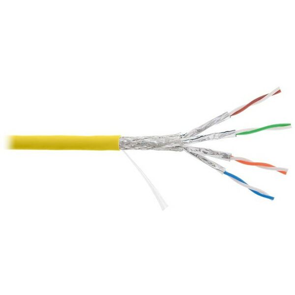 Кабель и разъемы: Кабель Nikolan NKL 4375C-YL S/FTP 4 пары, Кат.7а (Класс Fа), тест по ISO/IEC, 1000МГц, одножильный, BC (чистая медь), 23AWG (0,58мм), внутренний, LSZH нг(А)-HFLTx, желтый, 500м фотографии