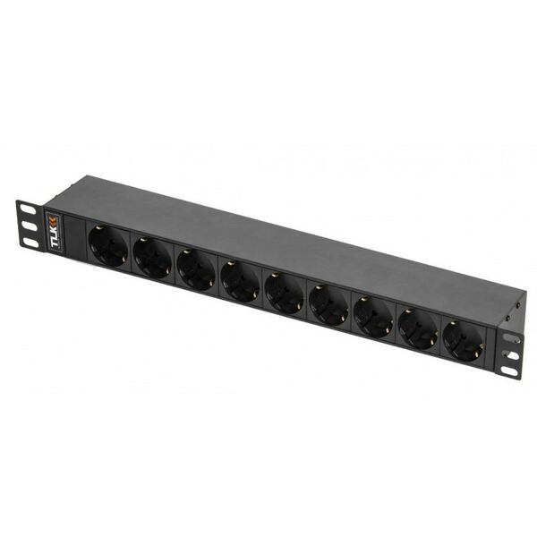 Шкафы и стойки: Блок электрических розеток TLK TLK-RSC09-MF-01-BK 19", 9 гнезд "евророзетка", макс. нагрузка 10 А, без шнура питания, вход С14 + предохранитель 10 А, металлический корпус, макс. мощность 2500 Вт, 487,5*44.4*68 мм фотографии