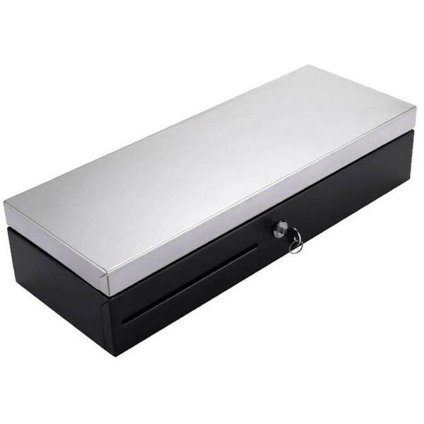 Денежные ящики: Денежный ящик АТОЛ FlipTop-MB черный 460*170*100, 24V, верхняя крышка из нержавеющей стали + крышка для инкассации [38723] фотографии