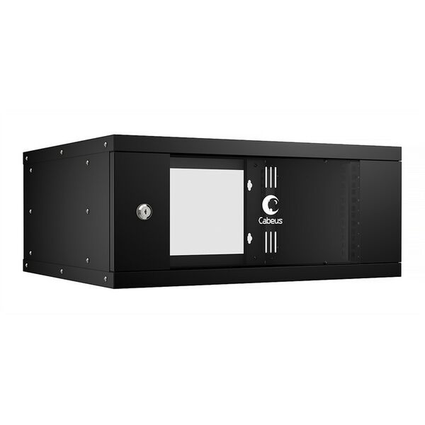 Шкафы и стойки: Шкаф телекоммуникационный настенный Cabeus WSC-05D-4U55/45-BK 19" 4U, серия LIGHT разборный, дверь стекло, цвет черный фотографии