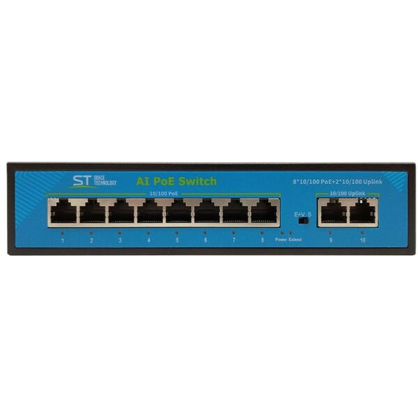Источники питания: Коммутатор POE 8-ми портовый ST ST-S180POE (2M/100W/А) PRO резервируемый, для обеспечения  проводных сетей напряжением 48В, PoE порты: 8 х (10/100 Мбит/с), UpLink порты: 2 х (10/100 Мбит/с) фотографии