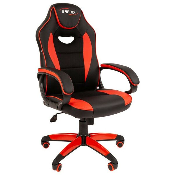 Стулья и кресла: Кресло компьютерное Brabix Blaze GM-162 TW/экокожа, черное/красное [7083508] фотографии